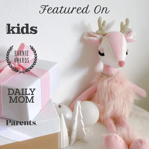 Vista 5 de MON AMI Freija The Pink Reindeer Plush – Juguete de reno rosa suave de 17 pulgadas con piel sintética y cuernos dorados Peluche navideño