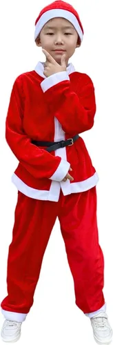Vista 2 de Tangcii Disfraz de Papá Noel para niños traje de Papá Noel para niños traje de Navidad disfraz de terciopelo para Halloween 4 piezas vestido