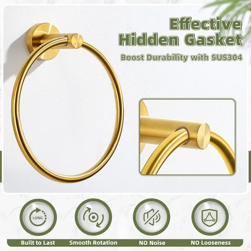 Vista 3 de APLusee Towel Ring for Bathroom Wall, Brushed Dark Gold Hand Towel Ring Holder, Heavy Duty SUS 304 Stainless Steel Modern Bathroom Accessories