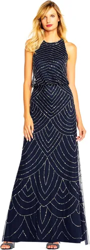 Vista 10 de Adrianna Papell Vestido tipo blusón con cuentas estilo halter Art Deco para mujer Floor Length Formal Gown with Scalloped Beading & Bloused Bodice