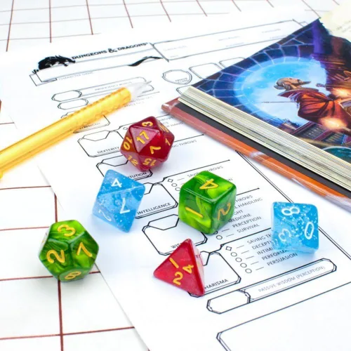 Vista 4 de Wiz Dice Serie II - Juego de dados poliédricos para juegos de rol de mesa de aventura con una bolsa de dados - Juego de dados DND, adecuado