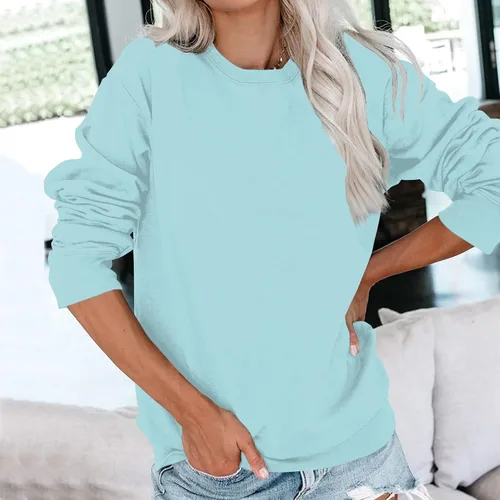 Vista 2 de Sudaderas de cuello redondo para mujer, sudaderas con capucha para otoño, cálidas, recortadas, ligeras, para mujer
