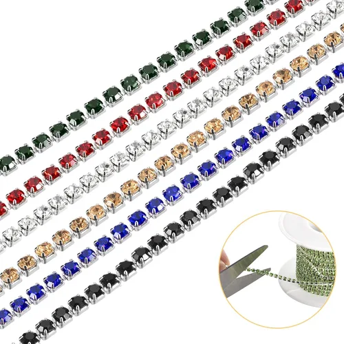 Vista 3 de uxcell 6 rollos de 33 yardas de 0.118 pulgadas (0.118 in) con diamantes de imitación de cristal para coser en cadena de diamantes de imitación