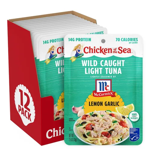 Vista 20 de Chicken of the Sea Frank’s RedHot Atún Claro de Captura Salvaje, 2.5 Onzas Paquetes, 12-Conteo – Atún de Alta Proteína Saborizado con Salsa
