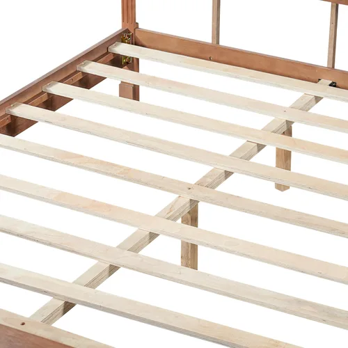 Vista 12 de Merax Marco de cama rústico de madera maciza tamaño Queen, cama de plataforma de granja con cabecera de 53.5 pulgadas de alto, marco de cama