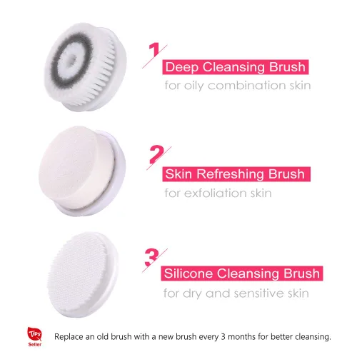 Vista 2 de TOUCHBeauty Juego de cepillos faciales 3 en 1 con 3 cepillos de limpieza giratorios, limpia profundamente los poros para todos los tipos sensibles a