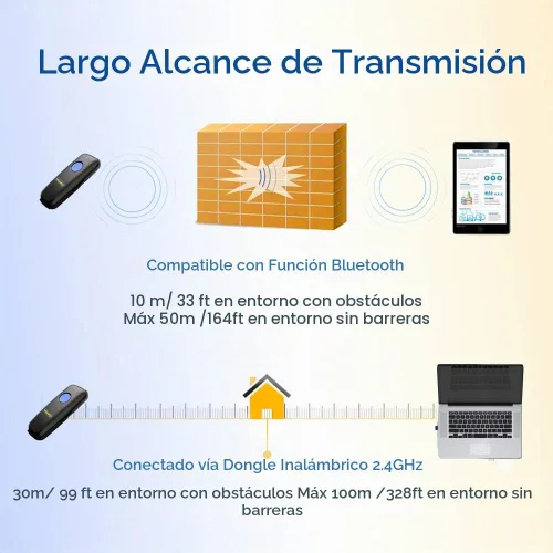 Vista 3 de NADAMOO Escáner de código de barras inalámbrico compatible con función Bluetooth, 2.4G inalámbrico y con cable, escáner de código de barras 3 en 1