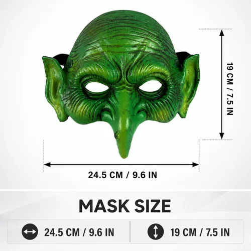 Vista 7 de MCJC Máscara de duende, máscara de bruja verde de Halloween, accesorio de disfraz aterrador
