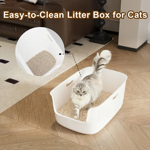Vista 7 de Caja de arena blanca de plástico de alta cara para gatos de entrada baja, 22.8 x 15 x 8.66 pulgadas con protector contra salpicaduras, interior liso