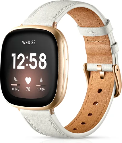 Vista 13 de Maledan Compatible con bandas Fitbit Sense/Fitbit Versa 4 para mujeres y hombres, correa de cuero genuino suave y transpirable, correa delgada