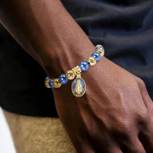 Vista 5 de 60 piezas de colgante de medalla milagrosa esmalte azul acento para hombres mujeres protección joyería católica encanto para bricolaje rosario