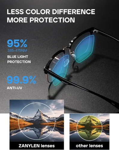 Vista 4 de ZanyLen Blue Light Glasses Men Rectangle Large Browline Computer Gaming Glasses