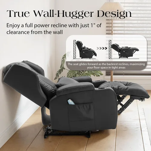 Vista 3 de Sillas reclinables eléctricas para adultos con masaje y calor, silla reclinable individual de piel sintética, sofá reclinable reclinable para cine