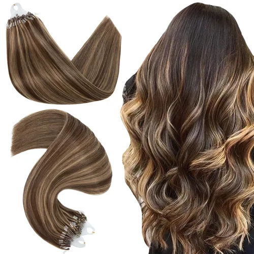 Vista 19 de Hairro Micro Loop - Extensiones de cabello humano microenlaces de microperlas de cabello Remy para mujer, reflejos degradados, fusión fría, micro