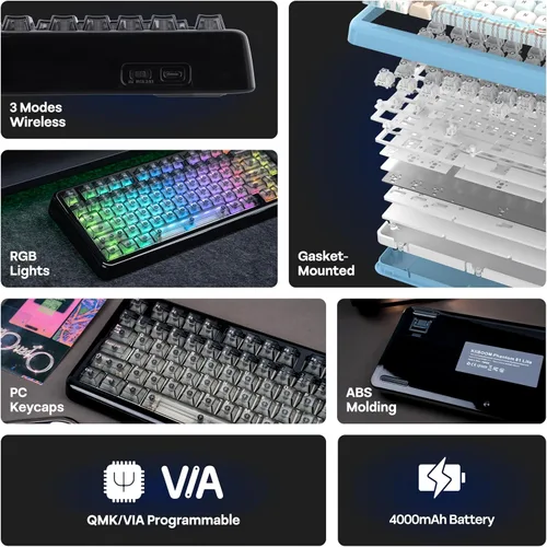 Vista 3 de KiiBoom Phantom81 Lite 75% Junta Teclado mecánico, VIA programable Negro