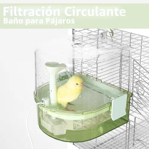 Vista 7 de Baños automáticos para pájaros para jaula – Baño de periquito interior con bomba, ducha de pájaros con 2 modos de agua corriente, accesorio de jaula