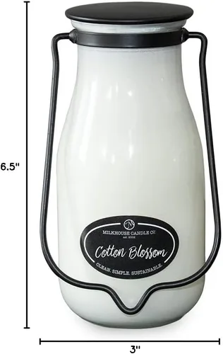 Vista 8 de Milkhouse Candle Company, Cotton Blossom, Creamery Glow Collection Vela perfumada de soya con aroma a flor de algodón: Vela en botella de leche, 14