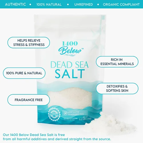 Vista 2 de 2.2 libras de sal del mar muerto, grano fino, baño de pies y spa, exfoliante corporal, 100% puro y rico en minerales, alivia los músculos doloridos