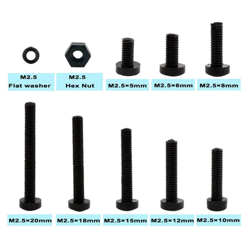 Vista 2 de Metric M2.5 Nylon Phillips Tornillos de cabeza plana tuercas arandelas planas Kit surtido (negro)