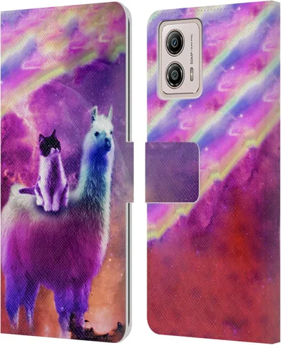 Vista 18 de Head Case Designs Officially Licensed Random Galaxy Cat & Electric Pancakes Space Llama Leather Book Wallet Case Cover Compatible with Motorola Moto