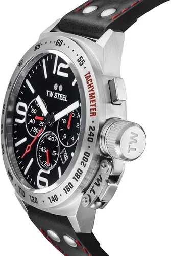 Vista 3 de TW Steel Classic Canteen Mens 45mm Quartz Watch with Chronograph Display and Leather Strap