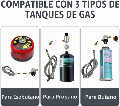 Vista 3 de Estufa de camping de propano con estuche de transporte e ignición portátil, estufa de gas para camping al aire libre, barbacoa, senderismo