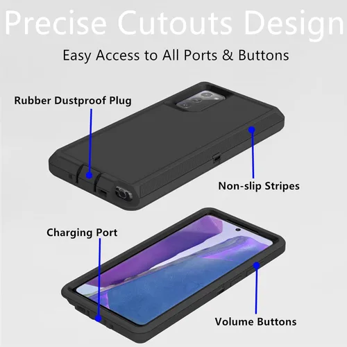 Vista 3 de Funda para Samsung Galaxy Note 20 (no para Note 20 Ultra), resistente funda protectora a prueba de polvo, a prueba de golpes, protección contra Negro
