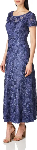 Vista 2 de Alex Evenings Vestido de encaje de roseta de manga corta para mujer, talla grande