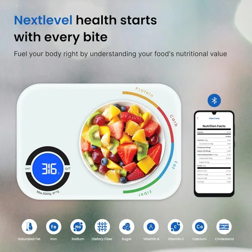 Vista 2 de Báscula nutricional - Báscula digital de alimentos de cocina con aplicación, báscula inteligente de alimentos para seguimiento de calorías