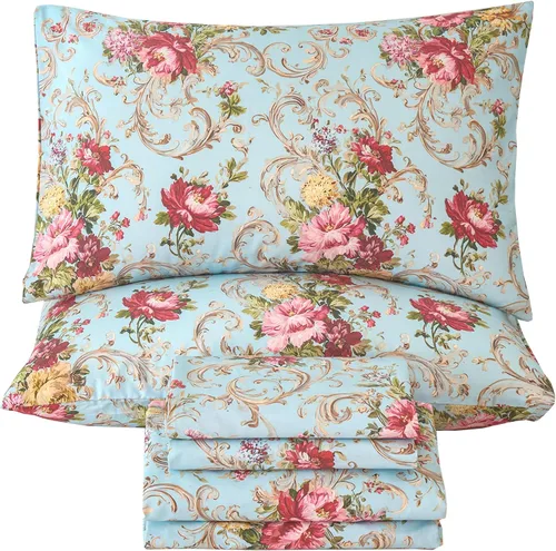 Vista 29 de Zusbest Juego de sábanas florales de 100 % algodón percal, color naranja y amarillo, juego de sábanas suaves y transpirables con diseño botánico