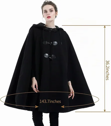 Vista 5 de Capa con capucha para mujer, estilo vintage, talla grande, para invierno Negro