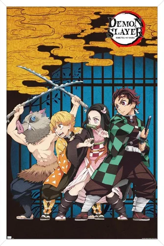 Vista 13 de Trends International Demon Slayer - Póster de pared de arte grupal, 14.725 x 22.375 pulgadas, versión enmarcada de madera de granero