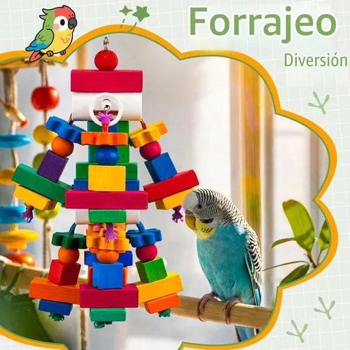 Vista 5 de Seenelling Paquete de 3 juguetes grandes de loros coloridos para masticar
