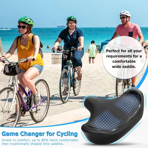 Vista 6 de CDYWD Asiento de bicicleta de gran tamaño para hombres y mujeres, cojín de asiento de bicicleta extra ancho, cómodo acolchado de ala, sillín