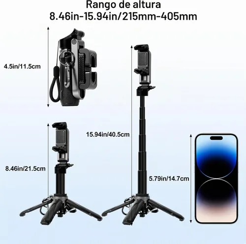 Vista 3 de Mini trípode 3 en 1, palo selfie para iPhone, trípode para iPhone con control remoto, trípodes de viaje ligeros para grabación de video selfie