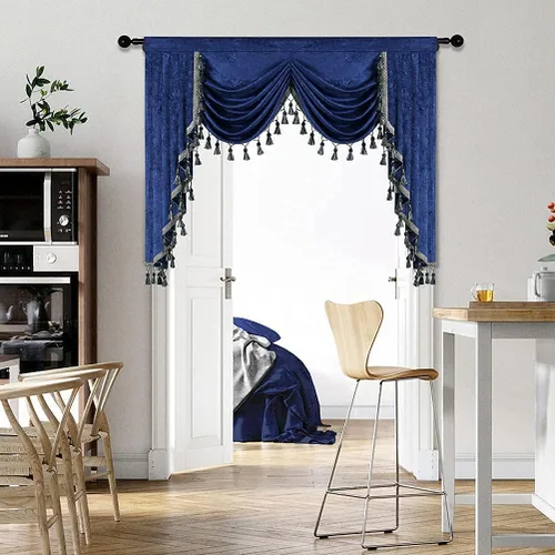 Vista 41 de ELKCA Cenefa de cortina de felpilla beige para ventana de sala de estar, cenefa de cascada para dormitorio, bolsillo para barra