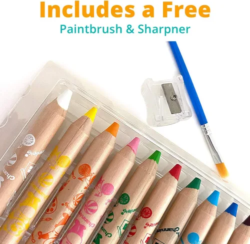 Vista 2 de Channie's Crayones solubles en agua 3 en 1 para niños: crayones de cera, lápices de colores y acuarela, con pincel y sacapuntas gratis, pintura
