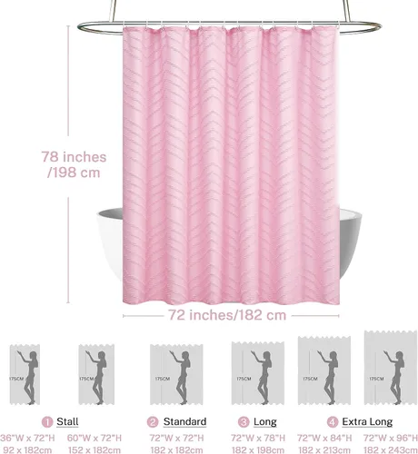 Vista 69 de Cortina de ducha Siiluminisoy de 36x72 beige, cortina de ducha de tela de tamaño pequeño, cortinas de ducha de tela con tufting, diseño chevron a
