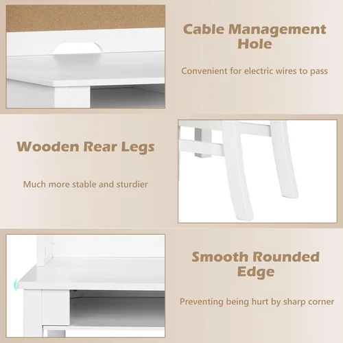 Vista 5 de Costzon Juego de escritorio y silla para niños, escritorio de estudio para niños con silla, gabinete, almacenamiento, cajones, estantes, tablero