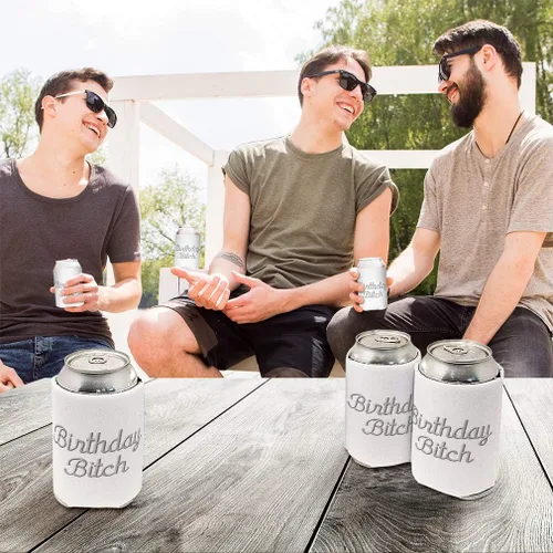 Vista 3 de Fundas para latas, enfriador de bebidas, cumpleaños, perra, plata, buceo, espuma, fiesta, cerveza, cubierta