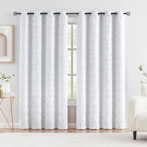 Vista 10 de Purainbow Cortinas opacas beige para dormitorio, sala de estar con paneles de impresión de lámina dorada, oscurecimiento de la habitación