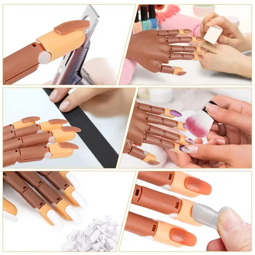 Vista 7 de LIONVISON Mano de práctica para uñas acrílicas: kit de mano de entrenamiento de uñas postizas de manicura Movable Fake Manican Hands with 300PCS