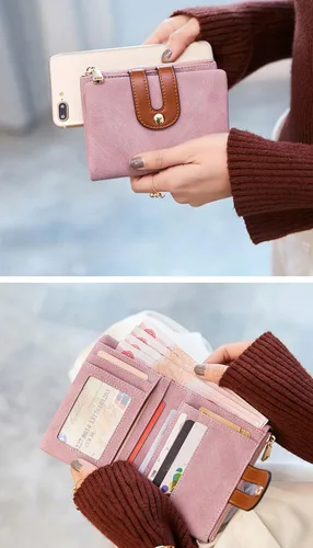 Vista 23 de AOXONEL Cartera pequeña de cuero plegable Rfid para mujer, con cremallera, bolsillo para tarjeta de identificación, delgada, compacta y delgada