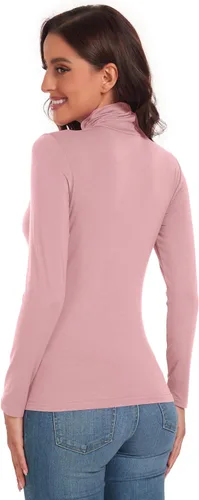 Vista 6 de ACIEMR Camisetas de cuello alto para mujer, casuales, ligeras, ajustadas, de manga larga, de capa base