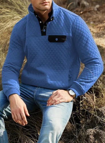 Vista 7 de JMIERR Sudadera acolchada para hombre, casual, de manga larga, cuello alto, con botones