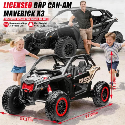 Vista 2 de 24V CAN-AM Maverick X3 con licencia de 2 plazas para niños UTV Negro y dorado