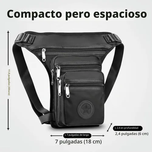 Vista 3 de Bolsa impermeable de pierna caída, bolsa de muslos con múltiples bolsillos Negro