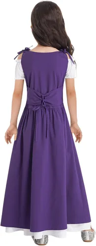 Vista 2 de MSemis Disfraz renacentista de princesa vintage con hombros descubiertos para niñas, conjunto gótico de Halloween