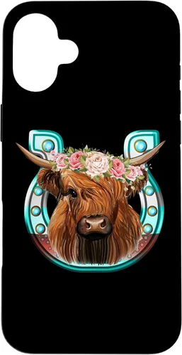 Vista 23 de Floral Highland Cow Heifer Horseshoe Western Country Case for iPhone 16