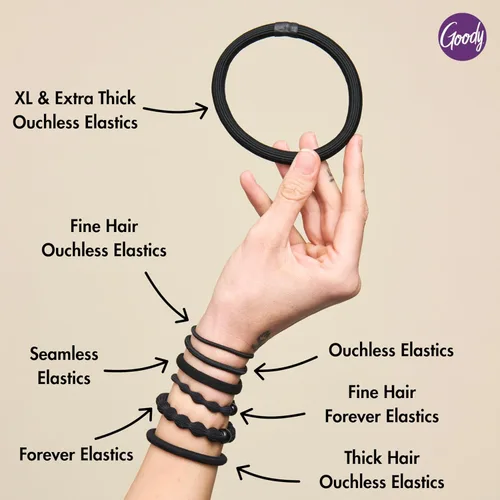Vista 11 de Goody Ouchless Hair Elastics – No Pull, No Breakage, Tangle-Free Hold for Thick, Curly, Coily & Textured Hair – 70 Count, Black, Long-Lasting